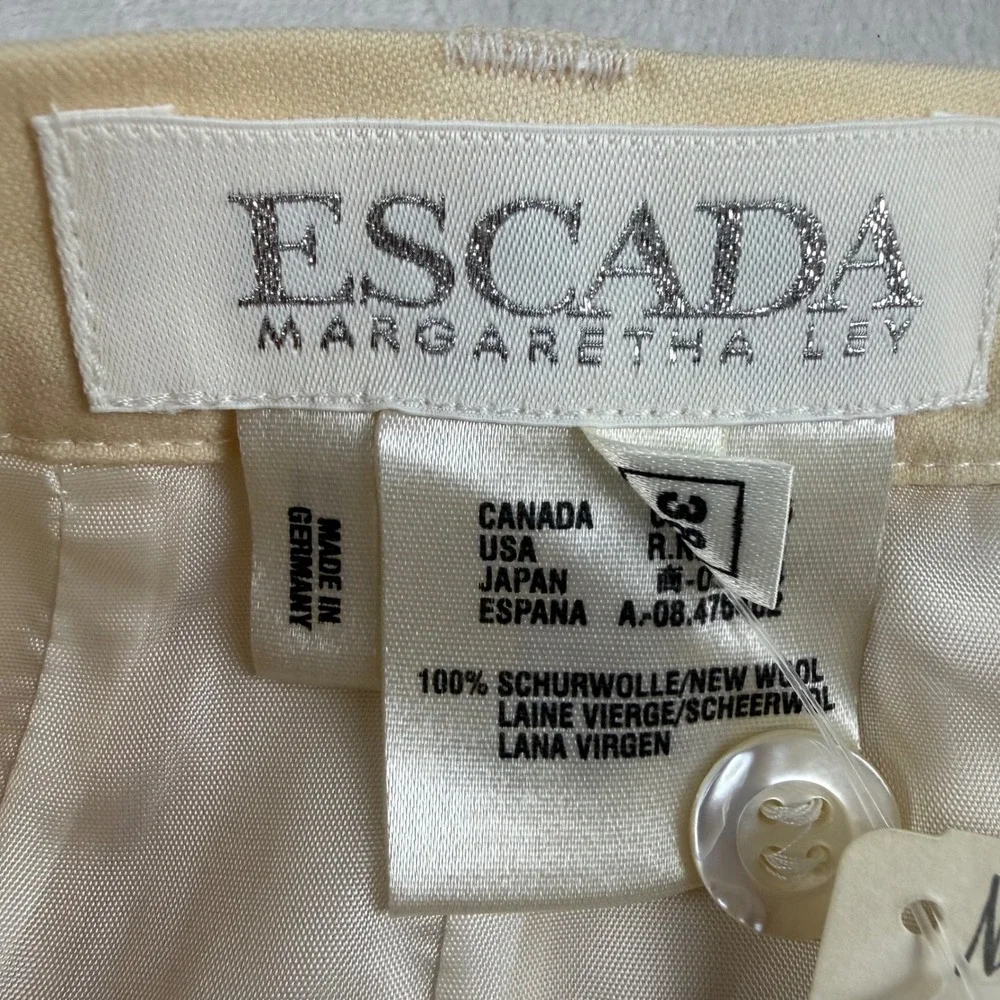 Vintage Escada Virgin Wool Pencil Skirt Womens 8‎ Cream Chain Detail Classic NWT